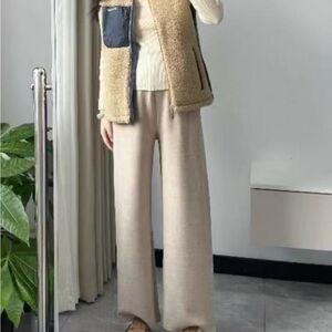 Wide leg maternity drawstring pants in oatmeal